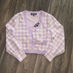 Sweet & Sinful Purple Plaid Sweater Vest and Bralette